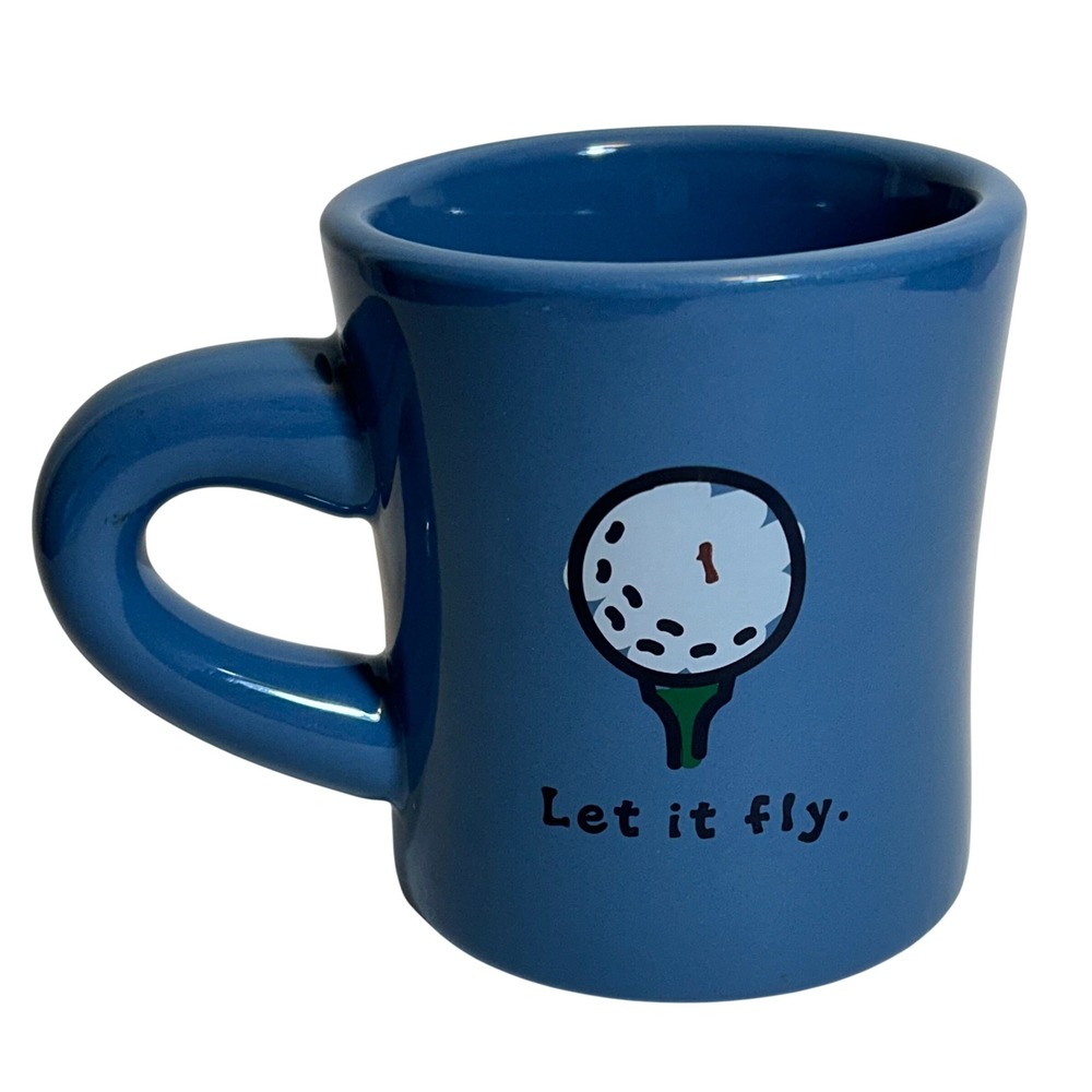 Life is Good Coffee Mug Let It Fly Golf Ball on‎ Tee Blue